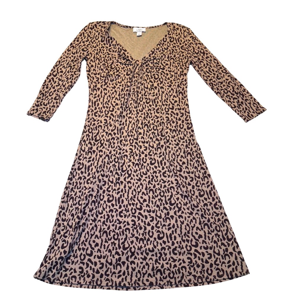 NWOT Ann Taylor Loft Petites Leopard Print V-Neck Dress Brown Tan 4P Stretch‎
